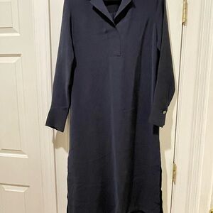 Lafayette 148 New York Blue Long Sleeve Notched Collar Dress